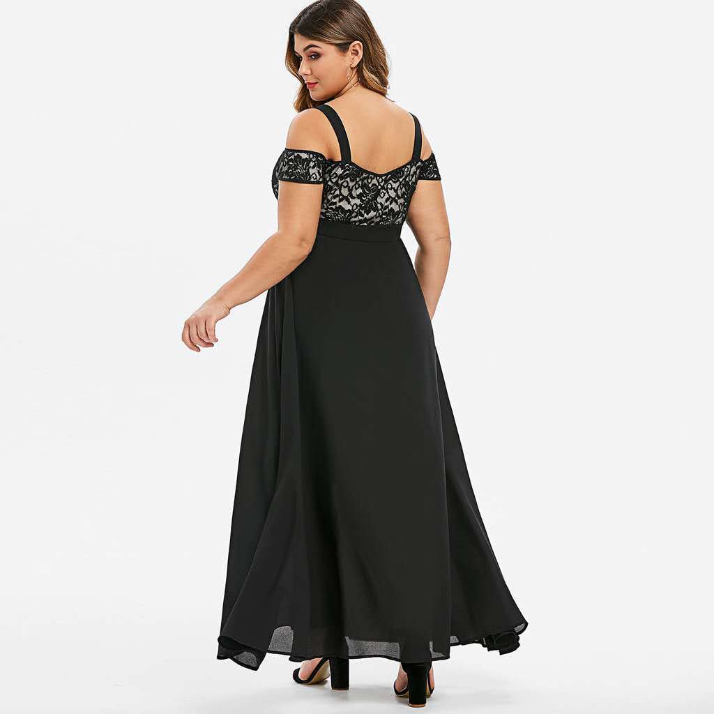 One-Shoulder Lace Women Curvy Maxi Dresses Wholesale Plus Size Clothing