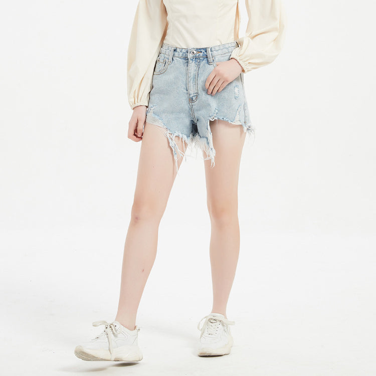 Summer High Waist Ripped Cutout Design Hot Pants Wholesale Denim Shorts