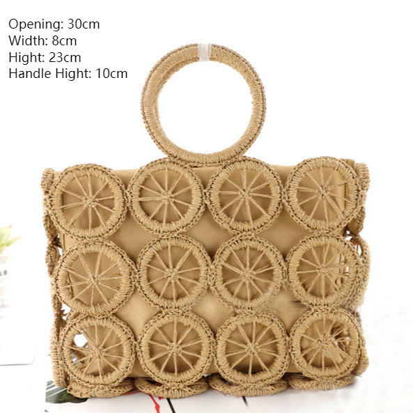 Hollow Woven New Round Square Hand-Held Straw Wholesae Casual Womens Bag