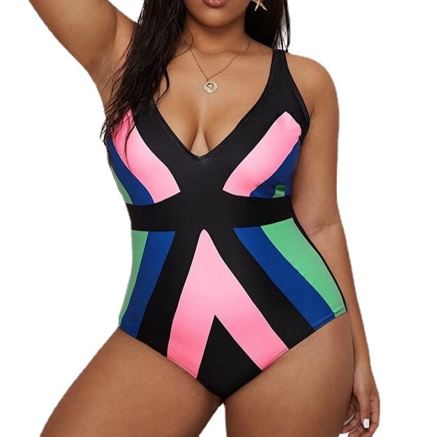 Colorblock One Piece Swimsuits Curve Fashion Plus Size Swimwear Wholesale Vendors