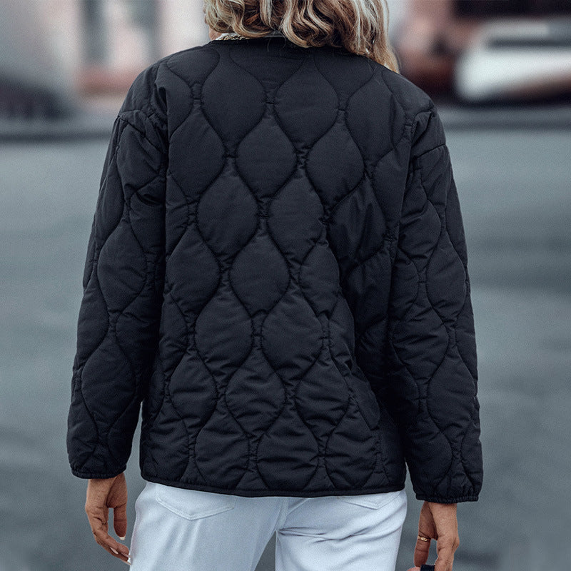 Button-Down Slim Solid Color Warm Long-Sleeved Padded Jacket Coat Wholesale Women Top