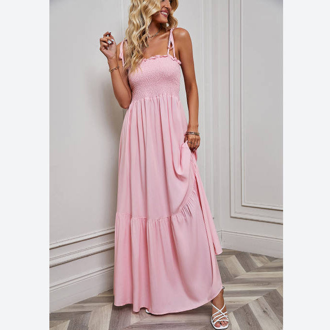 Sexy Thin Bandage Solid Color Sling Swing Dress Wholesale Maxi Dresses