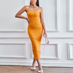 Solid Color Strapless Mid-Length Sexy Tube Top Dress Wholesale Dresses