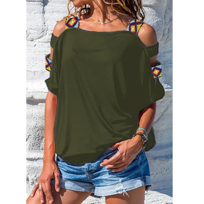 Casual Off Shoulder Top Solid Color Short Sleeve Wholesale Clothing Tshirts