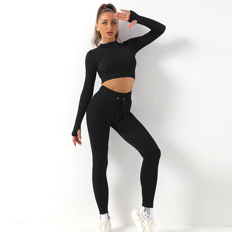 Zipper Short Tops & Leggings 2pcs Seamless Yoga Suits Wholesale Activewear Sets