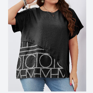 Printing Short Sleeve Patchwork Round Neck Wholesale Plus Size Tops for Summer