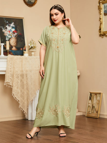 Embroidered Beaded Short-Sleeved Maxi Dresses Wholesale Plus Size Clothing