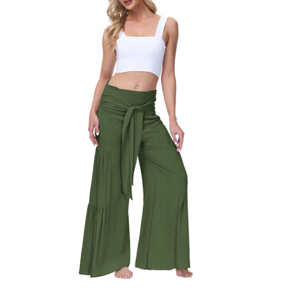 Solid Color Tie Waisted Wide Leg Palazzo Wholesale Pants