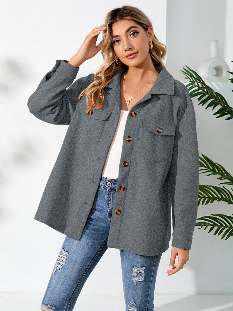 Warm Plush Single-Breasted Women Pocket Jacket Wholesale Coats