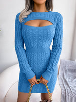 Sexy Cutout Twist Sweater Knitted Dresses Solid Color Long Sleeve Bodycon Wholesale Dresses