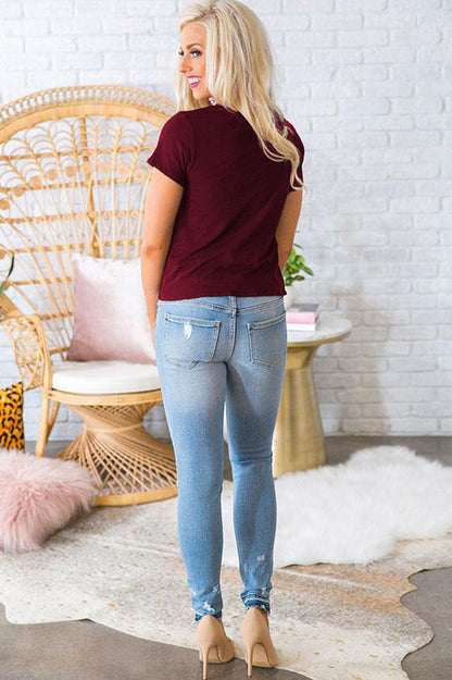 Women Fashion Short Sleeve Plain Knotted Wholesale T-shirts Summer