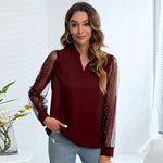 Mesh Sequin Long Sleeve V-Neck Chiffon Shirts Wholesale Women Blouse