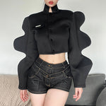 Fashion Stand-Up Collar Wavy Shape Sleeve Jacket Wholesale Coats
