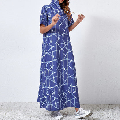 Printed Short Sleeve Loose Summer Hoodie Dress Casual Wholesale Maxi Dresses