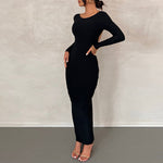 Solid Color Long Sleeve Sexy Backless Pleated Dress Wholesale Maxi Dresses