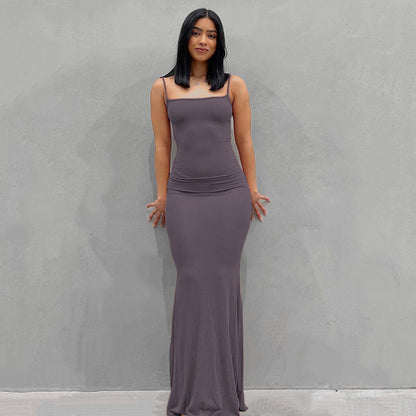 Kardashian'S Soft Lounge Long Slip Dress Solid Color Bag Hip Maxi Dresses Wholesale