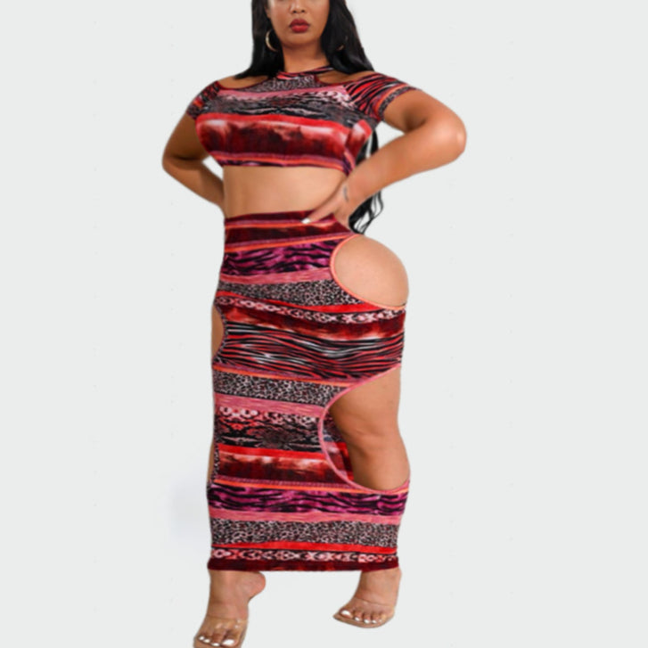 Sexy Print Short Sleeve Bodycon Maxi Wholesale Dresses Womens 2 Piece Sets