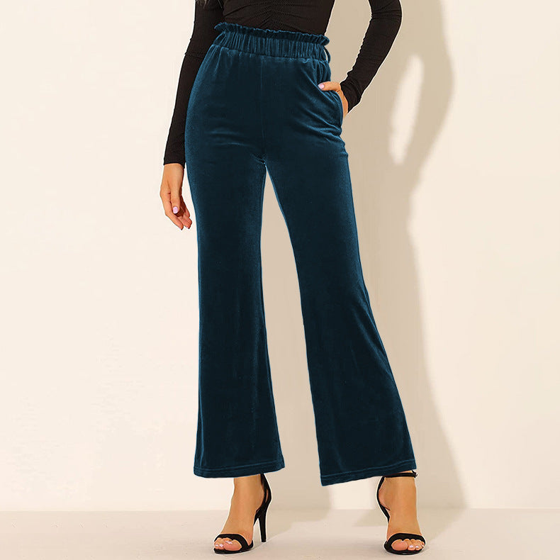 Solid Color Pocket High Waist Slim All-Match Flared Trousers Wholesale Women Bottoms