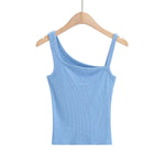 Solid Color Irregular Sloping Shoulders Slim Fit Fashion Knitting Camisole Wholesale Crop Tops
