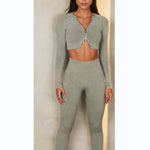 Sand-Washed Seamless Yoga Suits Double Zipper Tops & Leggings Wholesale Activewear Sets