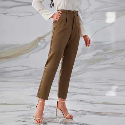 Solid Color Women Business Cropped Trouser Wholesale Pants