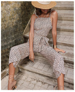 Women Fashion Spaghetti Strap Sleeveless Leopard Print Tie Waist Wholesale Jumpsuits