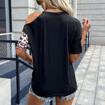Leopard Print Hollow Short Sleeve T-Shirt Wholesale Womens Tops