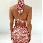 Trendy Fashion Cross Halter Neck Sexy Hollow Drawstring Skirt Set Wholesale Women Clothing