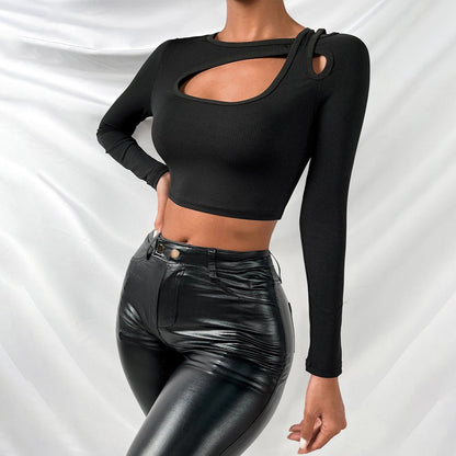 Solid Color Slim Sexy Long Sleeve Short T-Shirt Wholesale Crop Tops