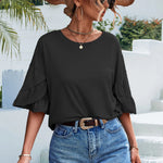 Solid Color Round Neck Short Sleeve T-Shirts Wholesale Womens Tops