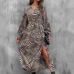 Zebra Print Long-Sleeve Casual High Waist Ruffled Dress Wholesale Dresses