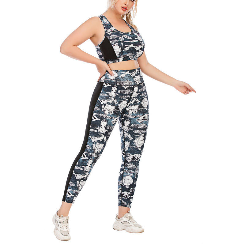 Curvy Yoga Fitness Suits Sport Bra & Leggings Fashion Printed Workout Plus Size Two Piece Sets Wholesale