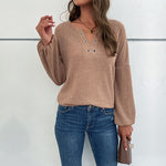 Long-Sleeve Solid Color V-Neck Sweater Wholesale Womens Tops
