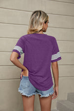 Stripe Stitching Loose Short Sleeve T-Shirt Wholesale Womens Tops