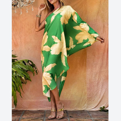 Butterfly Print One Shoulder Asymmetrical Hem Wholesale Beach Dresses Summer