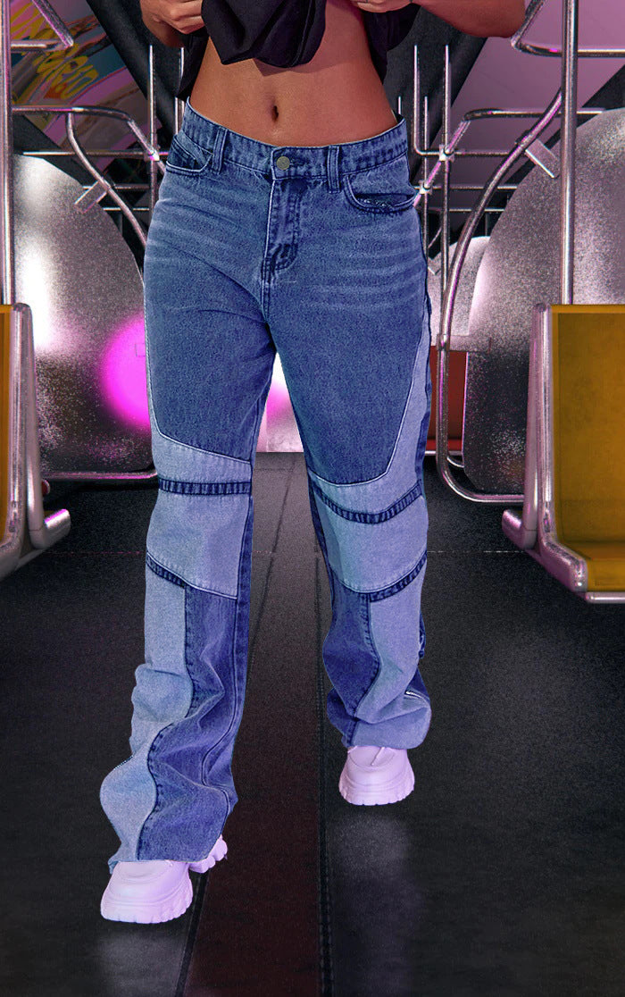 Retro Hip Hop Patchwork Wide Leg Jeans Pants Casual Loose Wholesale Denim Pants