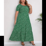 Wholesale Women'S Plus Size Clothing Short Sleeve Round Neck Printed Bohemian Dress