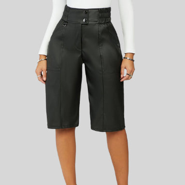 Xmas High Waist Wholesale PU Leather Cropped Trousers