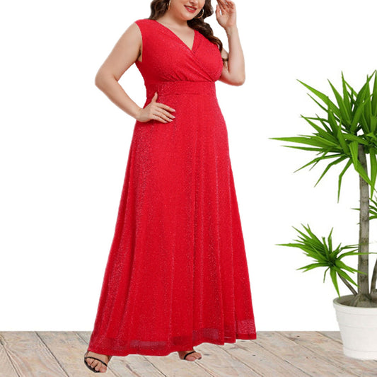 Sexy Sleeveless V-Neck Swing Dress Evening Gown Maxi Dresses Wholesale Plus Size Clothing