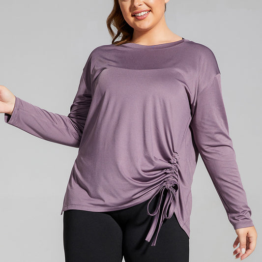 Loose Fitness T-Shirt Long-Sleeved Drawstring Sports Tops Wholesale Plus Size Clothing