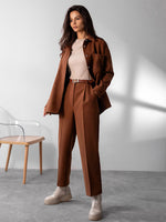 Solid Color Fashion Casual Commuter Thick Shirt Trousers Two-Piece Set Wholesale Women Clothing