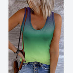U Neck Gradient Print Sleeveless Shirts Fashion Women Tops Casual Wholesale Tank Tops