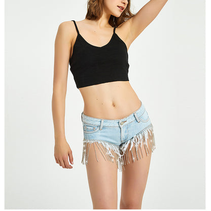 Tassel Diamond Chain Sexy Denim Wholesale Jean Shorts