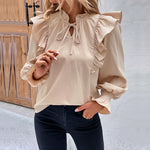 Ruffle Long Sleeve Solid Color Versatile Commuting Blouses Wholesale Women Top