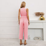 Solid Color Sleeveless V-Neck Ruffled Pleated Jumpsuit Wholesale Women Clothing