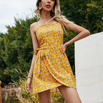 Summer Floral Printed Short Sling Dress Wholesale Dresses Lace Up Design Vacation