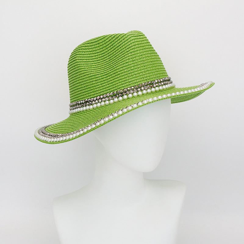Fashion Braided Pearl Straw Hat Sunscreen Resort Wholesale Hat