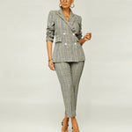 Fashion Checked Slim Blazer & Pants Wholesale Womens 2 Piece Sets