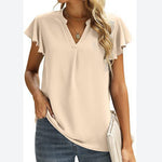 V-Neck Solid Color Frill Sleeve Casual Chiffon Women'S Tops Wholesale T Shirts ST531080