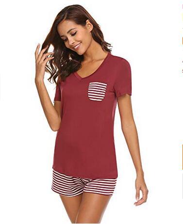 Striped Short Sleeve T Shirts & Shorts 2pcs Loungewear Wholesale Pajamas Modal Home-Wear Sets